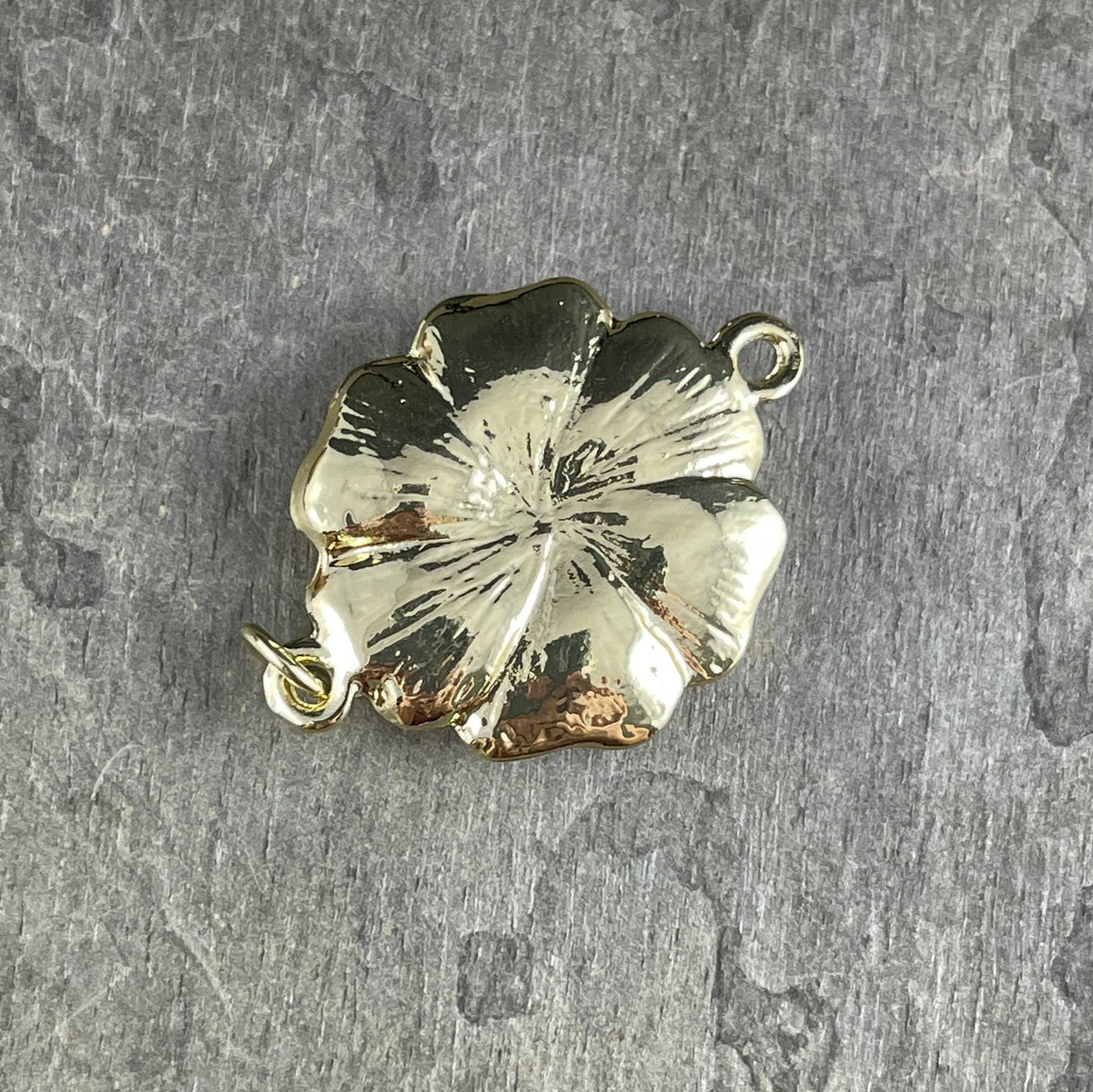 Enamel Floral Connector Links ~ Pale Peachy Pink and Gold 25x34mm Connector with Rhinestone Center * Qty. 2