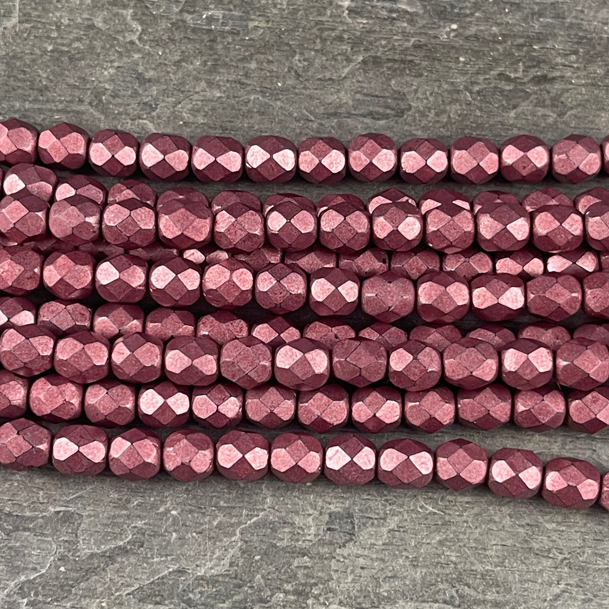 Czech Beads - 6mm Faceted Round Beads, Saturated Grenadine (FP6/SM-04B01) * Qty. 25