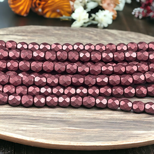 Czech Beads - 6mm Faceted Round Beads, Saturated Grenadine (FP6/SM-04B01) * Qty. 25