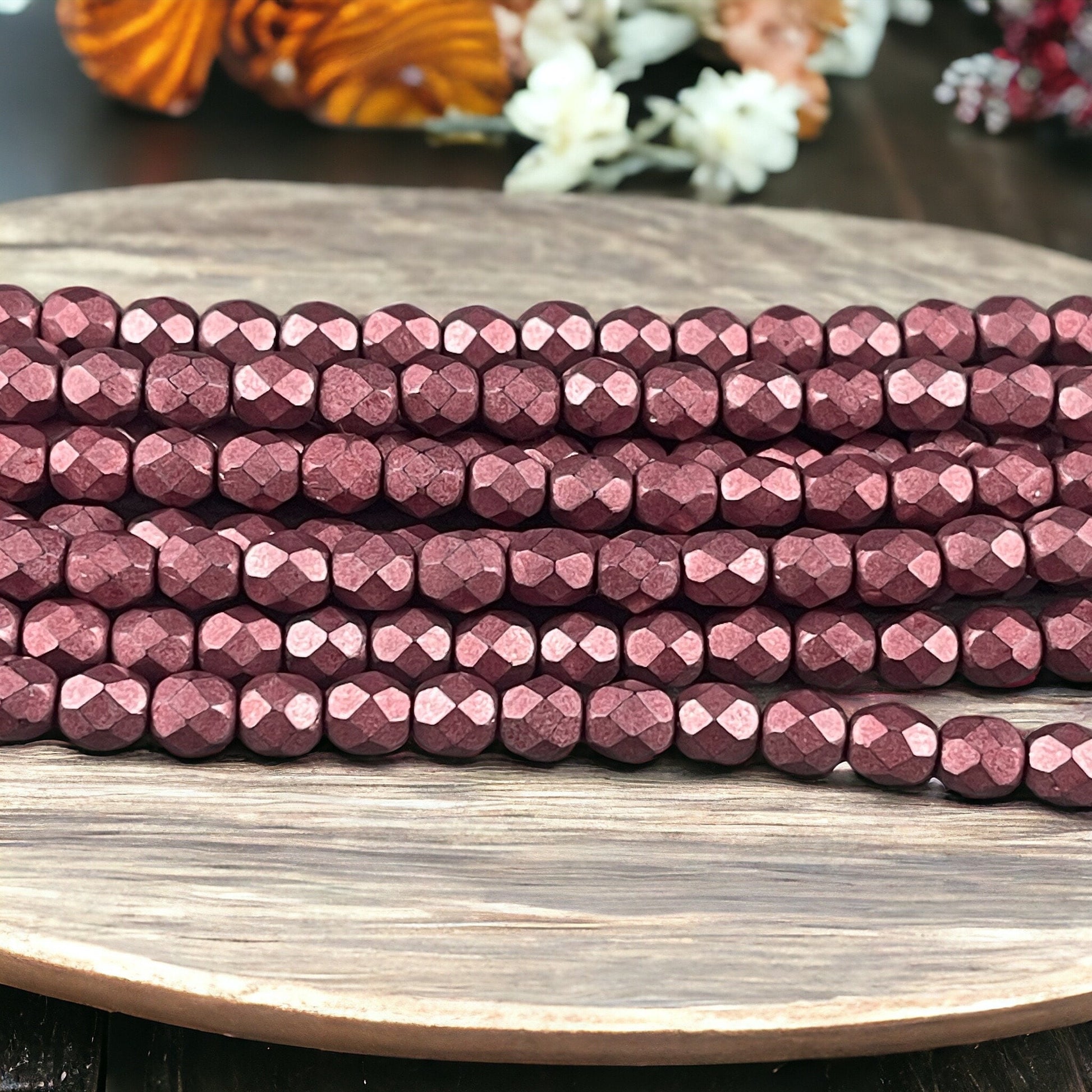 Czech Beads - 6mm Faceted Round Beads, Saturated Grenadine (FP6/SM-04B01) * Qty. 25