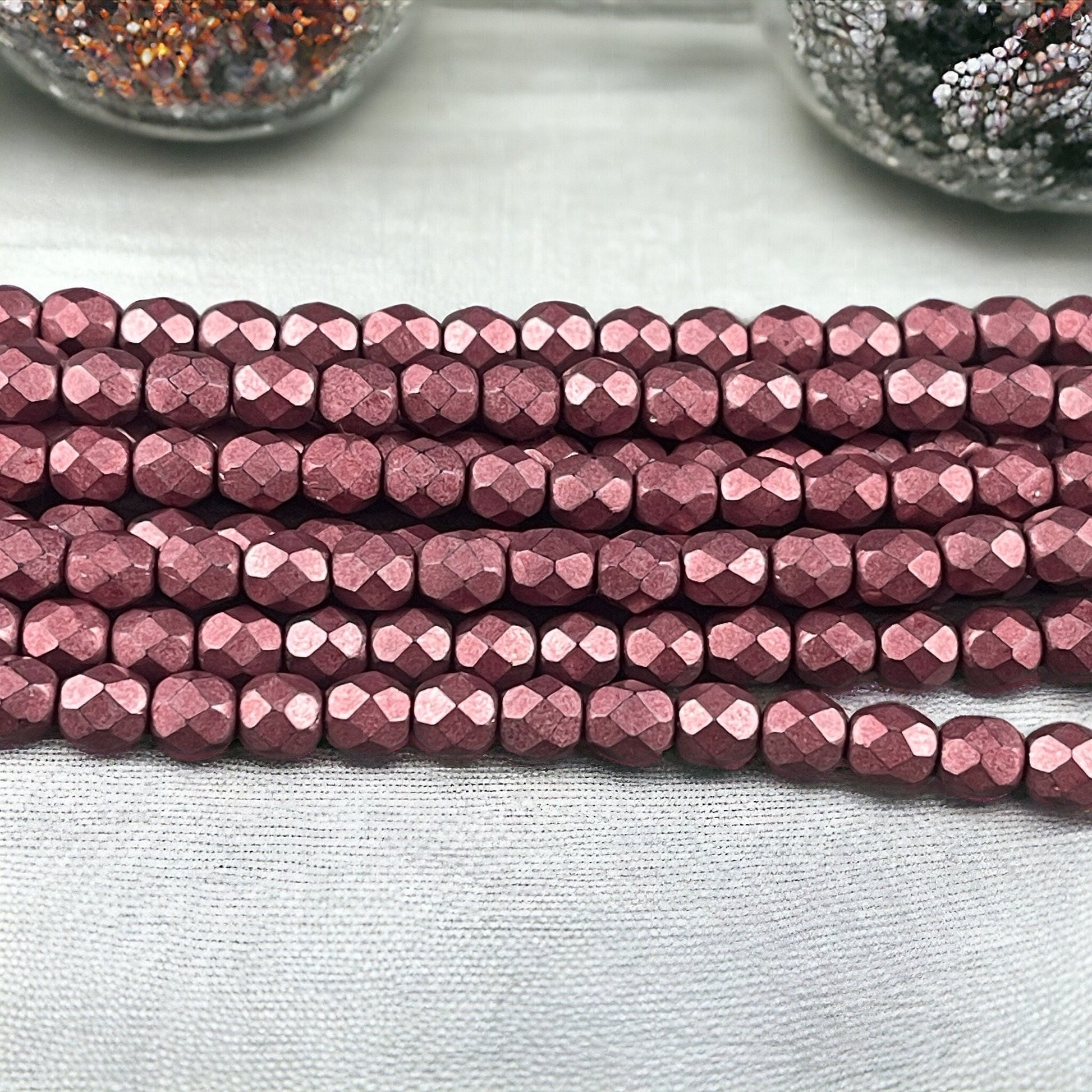 Czech Beads - 6mm Faceted Round Beads, Saturated Grenadine (FP6/SM-04B01) * Qty. 25