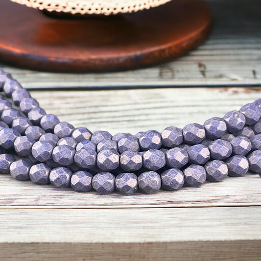 Purple Czech Beads - 6mm Faceted Round Beads, Pacifica Elderberry Satin Matte Finish (FP6/SM-PS1003) * Qty. 25