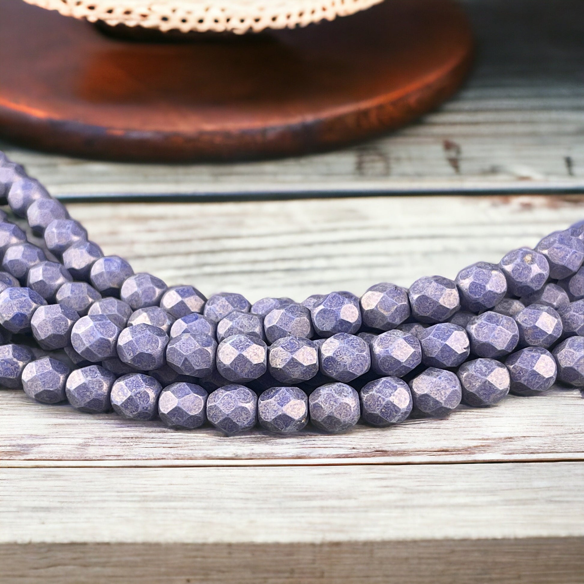 Czech Glass Beads - Purple 6mm Faceted Round Beads, Pacifica Elderberry Satin Matte Finish (FP6/SM-PS1003) * Qty. 25