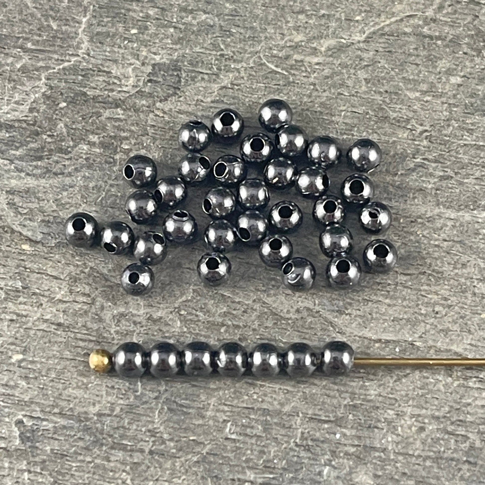 Gunmetal Spacer Beads, 3mm Round Gunmetal Plated Steel Bead for Jewelry Making, Black Color Beads (2372MB) * Qty. 100