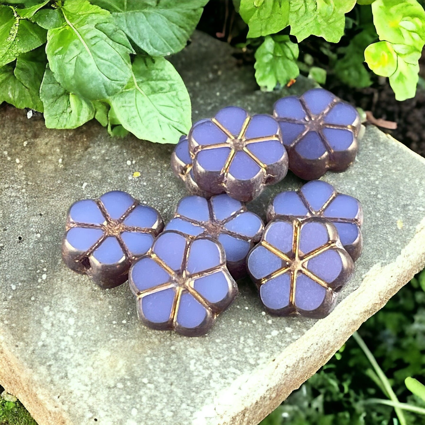 Czech Glass Beads - Forget-Me-Not Table Cut Flower, Purple and Gold (TCFMN-3) * Qty. 10