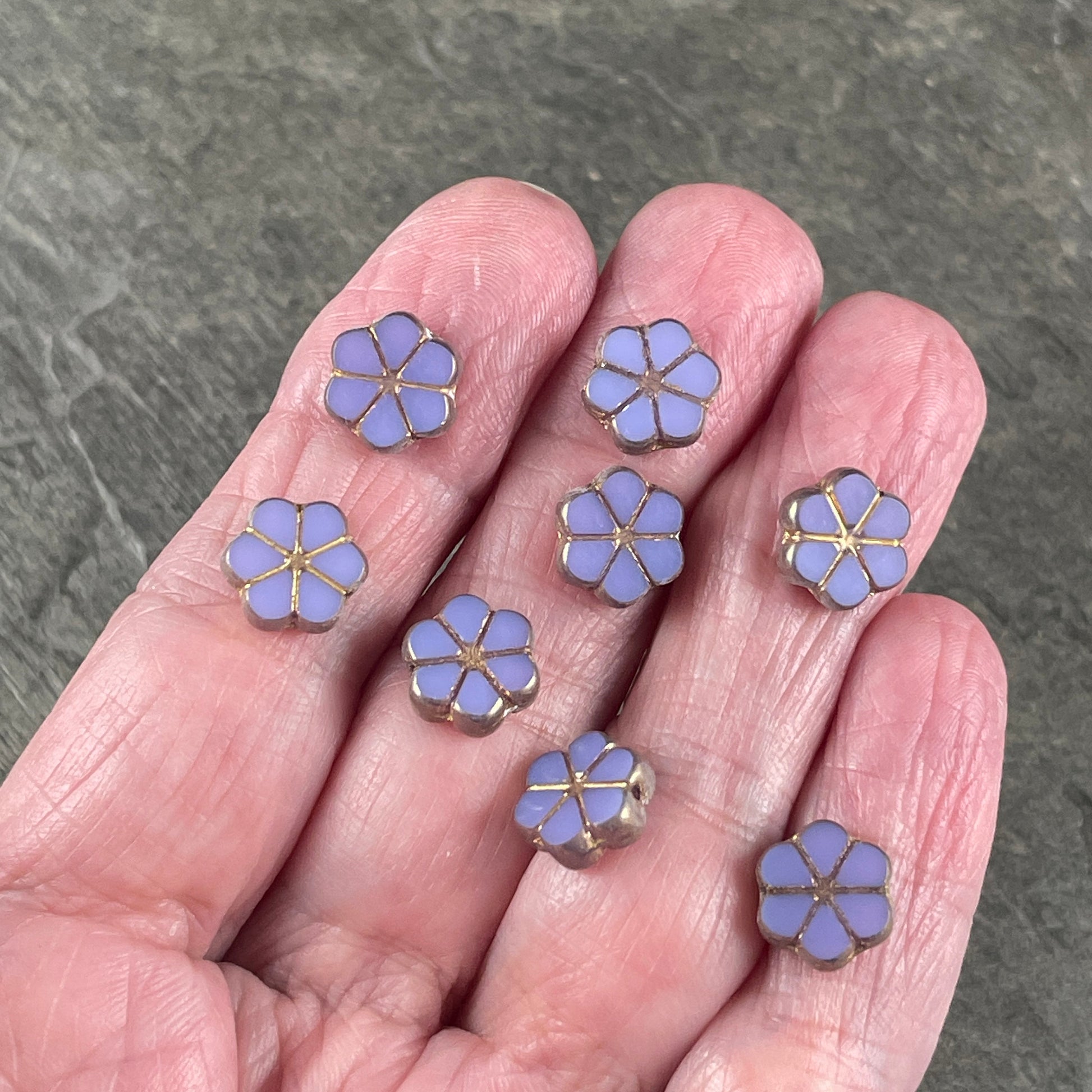 Czech Glass Beads - Forget-Me-Not Table Cut Flower, Purple and Gold (TCFMN-3) * Qty. 10