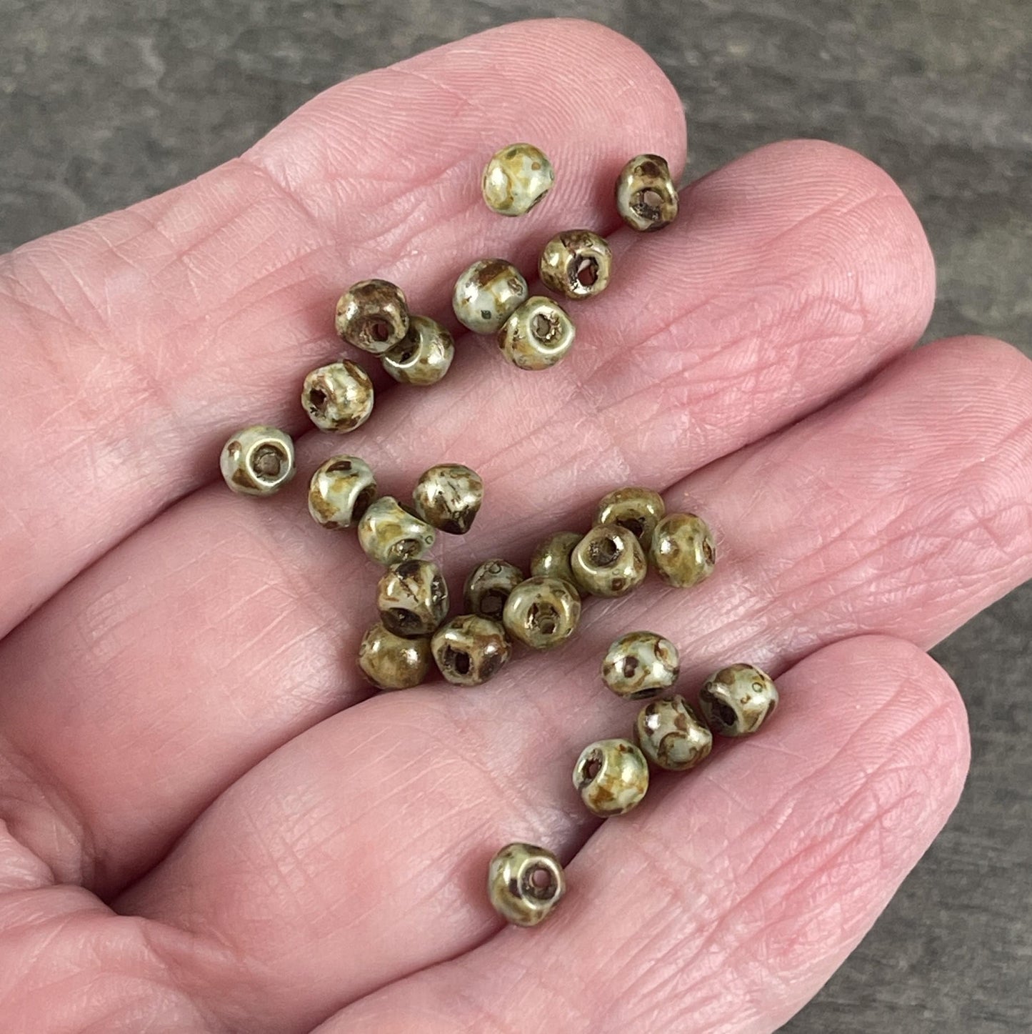 Czech Glass Beads - Sage Green Picasso 4x4mm Briolette Mushroom (BB-Mushroom) * Qty. 50