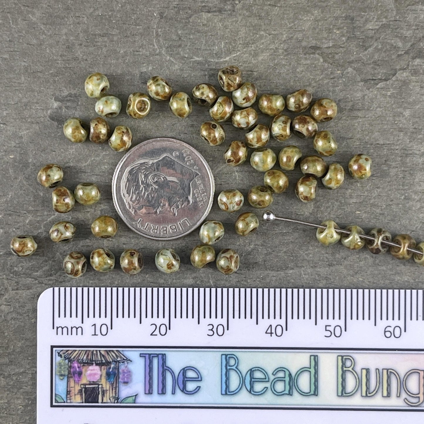 Czech Glass Beads - Sage Green Picasso 4x4mm Briolette Mushroom (BB-Mushroom) * Qty. 50