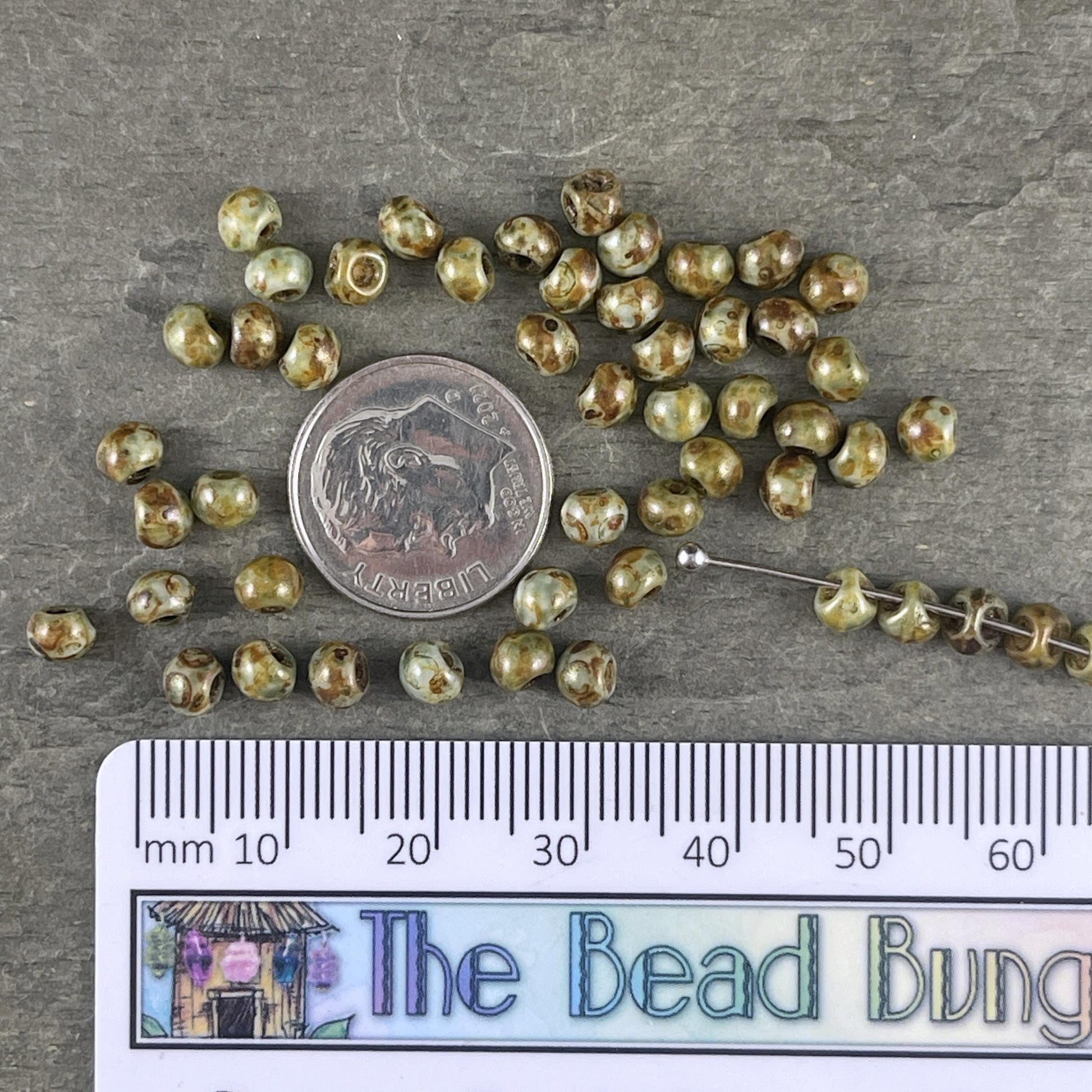 Czech Glass Beads - Sage Green Picasso 4x4mm Briolette Mushroom (BB-Mushroom) * Qty. 50