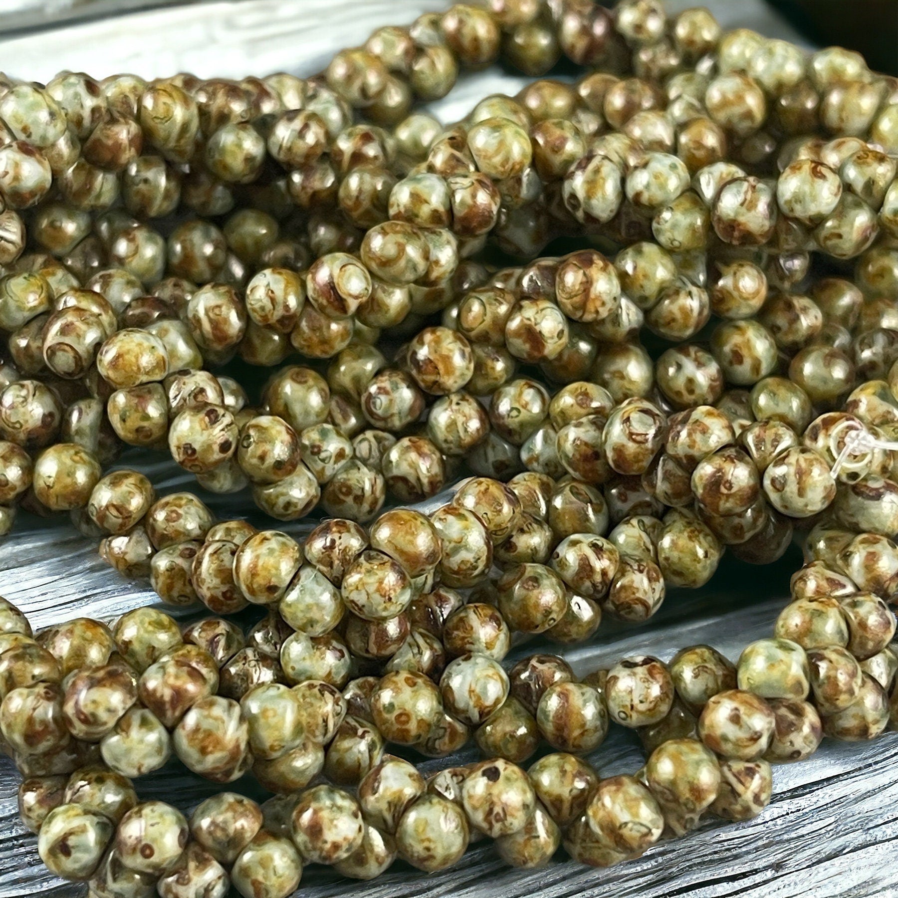 Czech Glass Beads - Sage Green Picasso 4x4mm Briolette Mushroom (BB-Mushroom) * Qty. 50