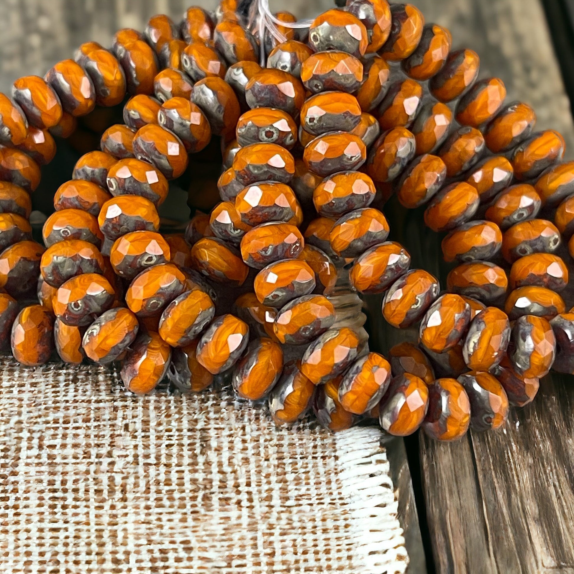 Orange Picasso Rondelle Czech Beads 7x5mm Rondelle Czech Glass Beads - Orange Opaline Glass Beads (R7/RJ-2761) * Qty. 25