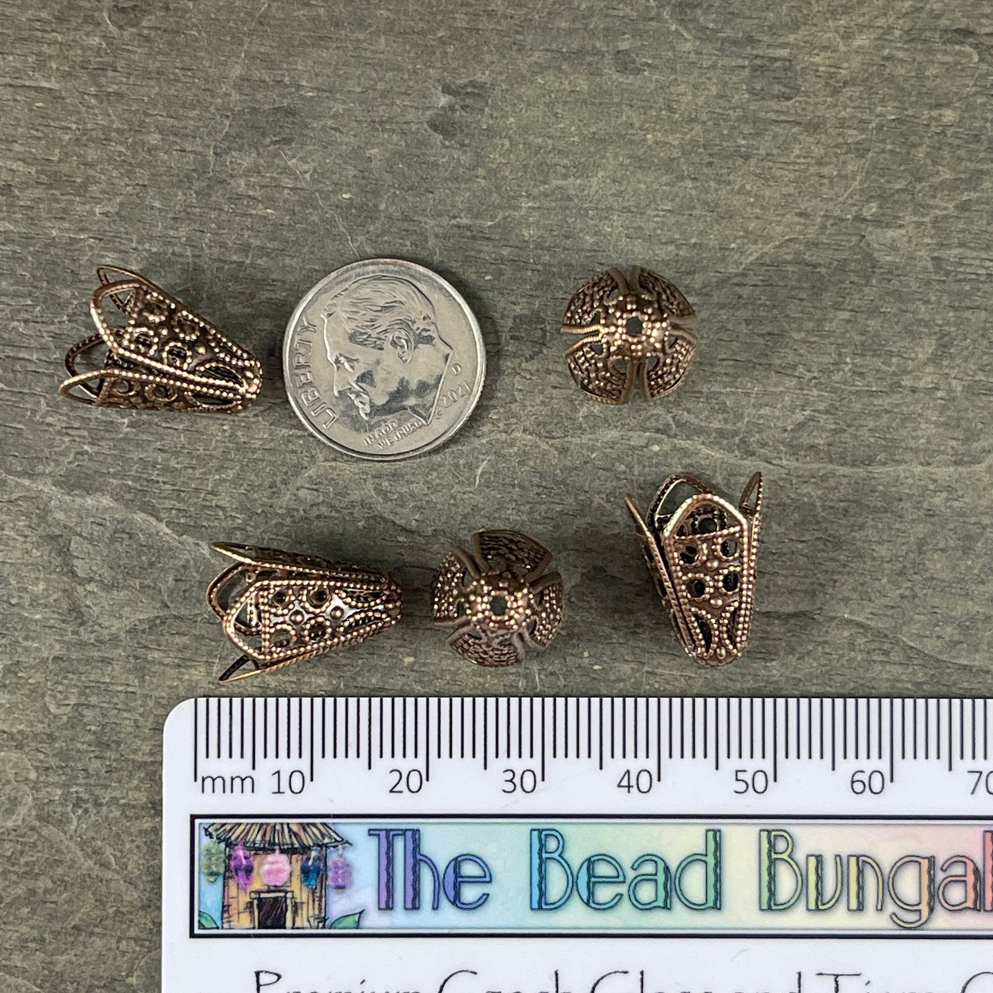 Antiqued Copper Bead Caps, 12mm Deep Expandable Caps for Teardrop, Bendable Filigree Bead Caps, Tassel Caps (VJS-T38) * Qty. 4