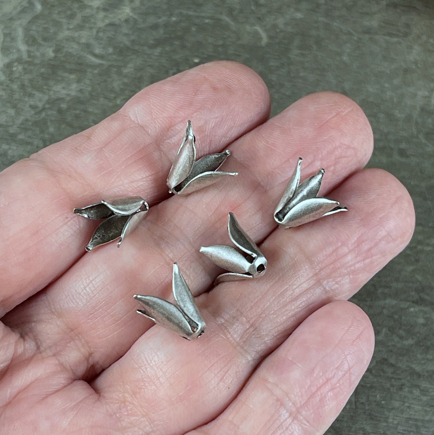 Oxidized Silver Plated, Curled Tulip, Petal Bead Caps, 10mm Expandable (VJS/A68) * Qty. 10