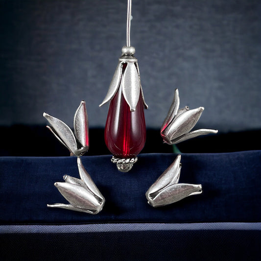 Oxidized Silver Plated, Curled Tulip, Petal Bead Caps, 10mm Expandable (VJS/A68) * Qty. 10