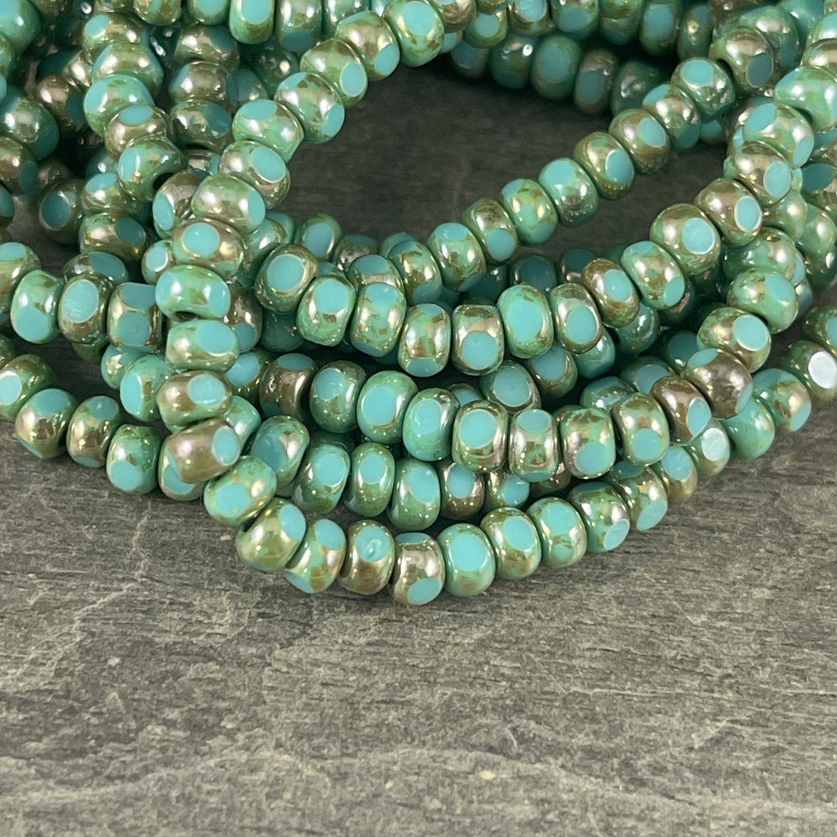 Czech Glass Beads - 4x3mm Tri-Cut Faceted Seed Bead, Opaque Turquoise Beads with Luster Finish (TRICA/RJ-2783) * Qty. 50