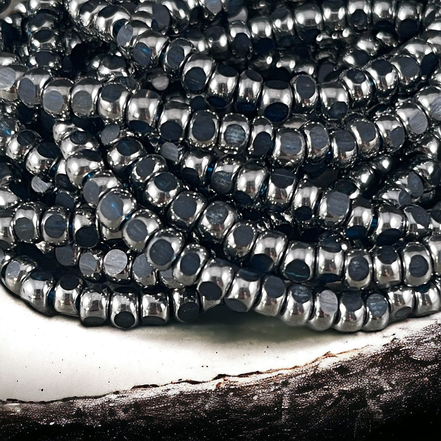 Czech Glass Beads - Dark Blue and Silver Tri-Cut Faceted Seed Bead, 4x3mm Deep Blue with Silver Picasso (TRICA/RJ-2776) * Qty. 50