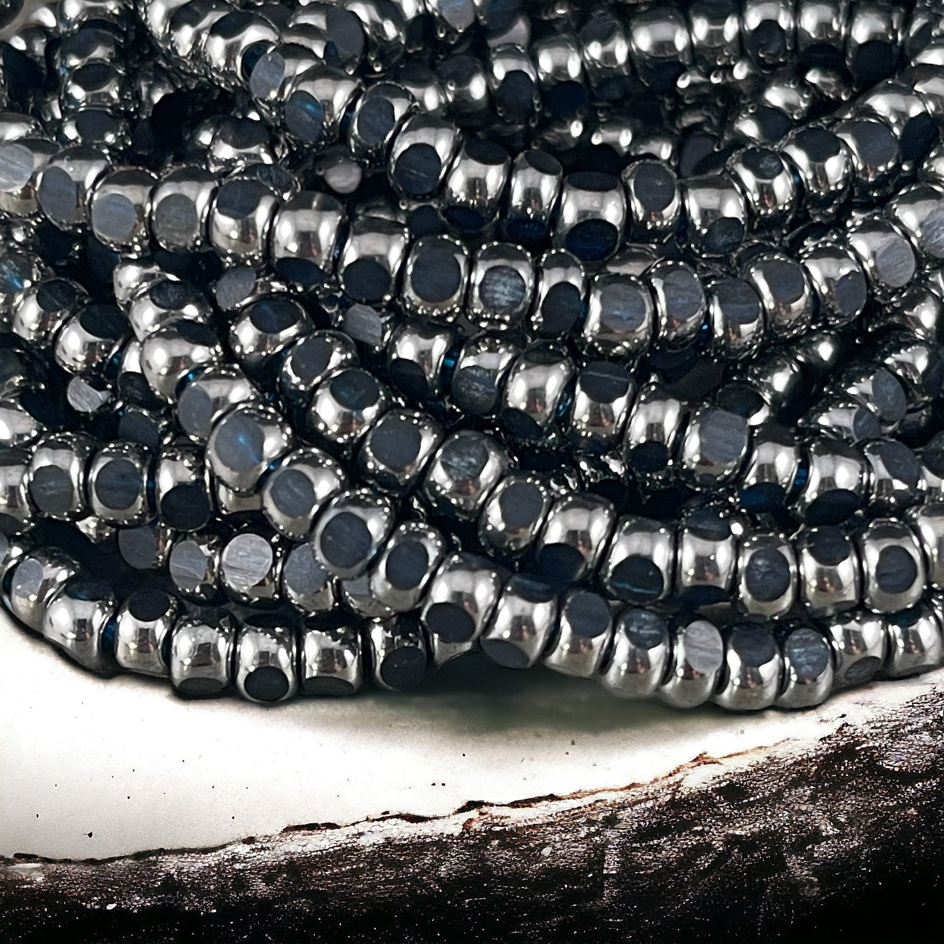 Czech Glass Beads - Dark Blue and Silver Tri-Cut Faceted Seed Bead, 4x3mm Deep Blue with Silver Picasso (TRICA/RJ-2776) * Qty. 50