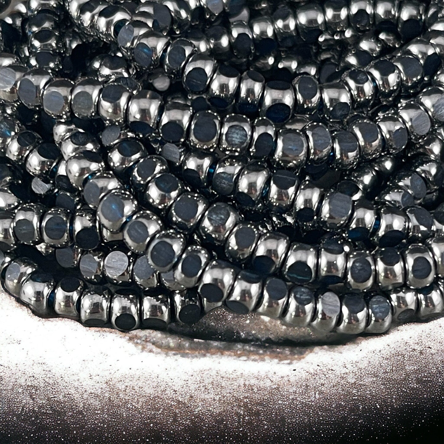 Czech Glass Beads - Dark Blue and Silver Tri-Cut Faceted Seed Bead, 4x3mm Deep Blue with Silver Picasso (TRICA/RJ-2776) * Qty. 50