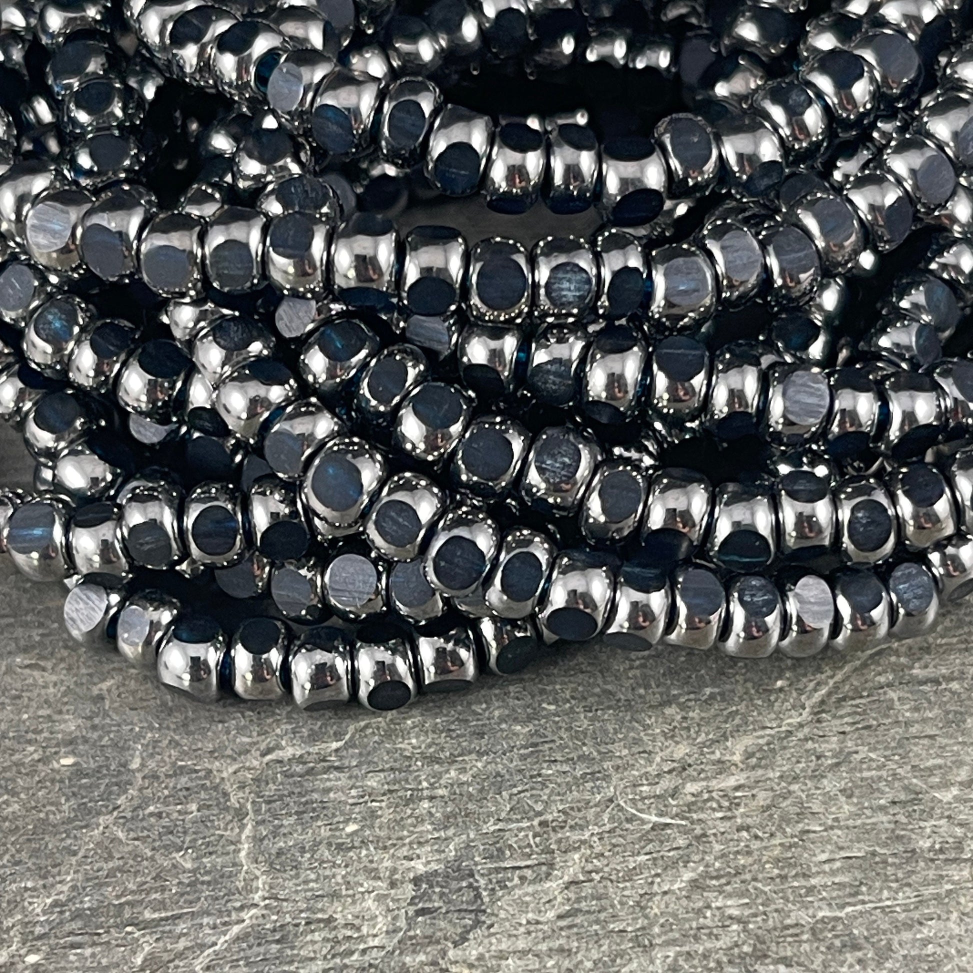 Czech Glass Beads - Dark Blue and Silver Tri-Cut Faceted Seed Bead, 4x3mm Deep Blue with Silver Picasso (TRICA/RJ-2776) * Qty. 50