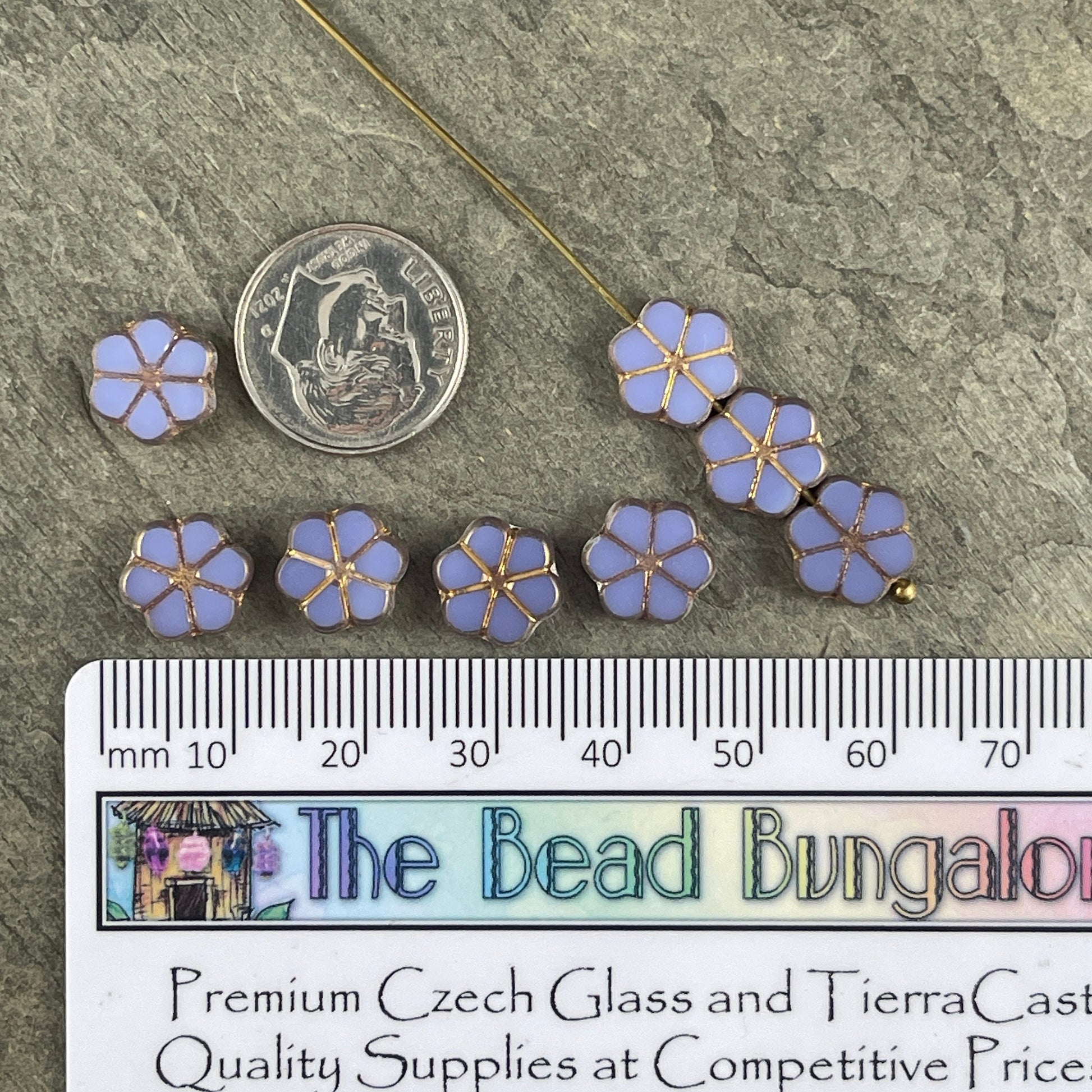 Czech Glass Beads - Forget-Me-Not Table Cut Flower, Purple and Gold (TCFMN-3) * Qty. 10