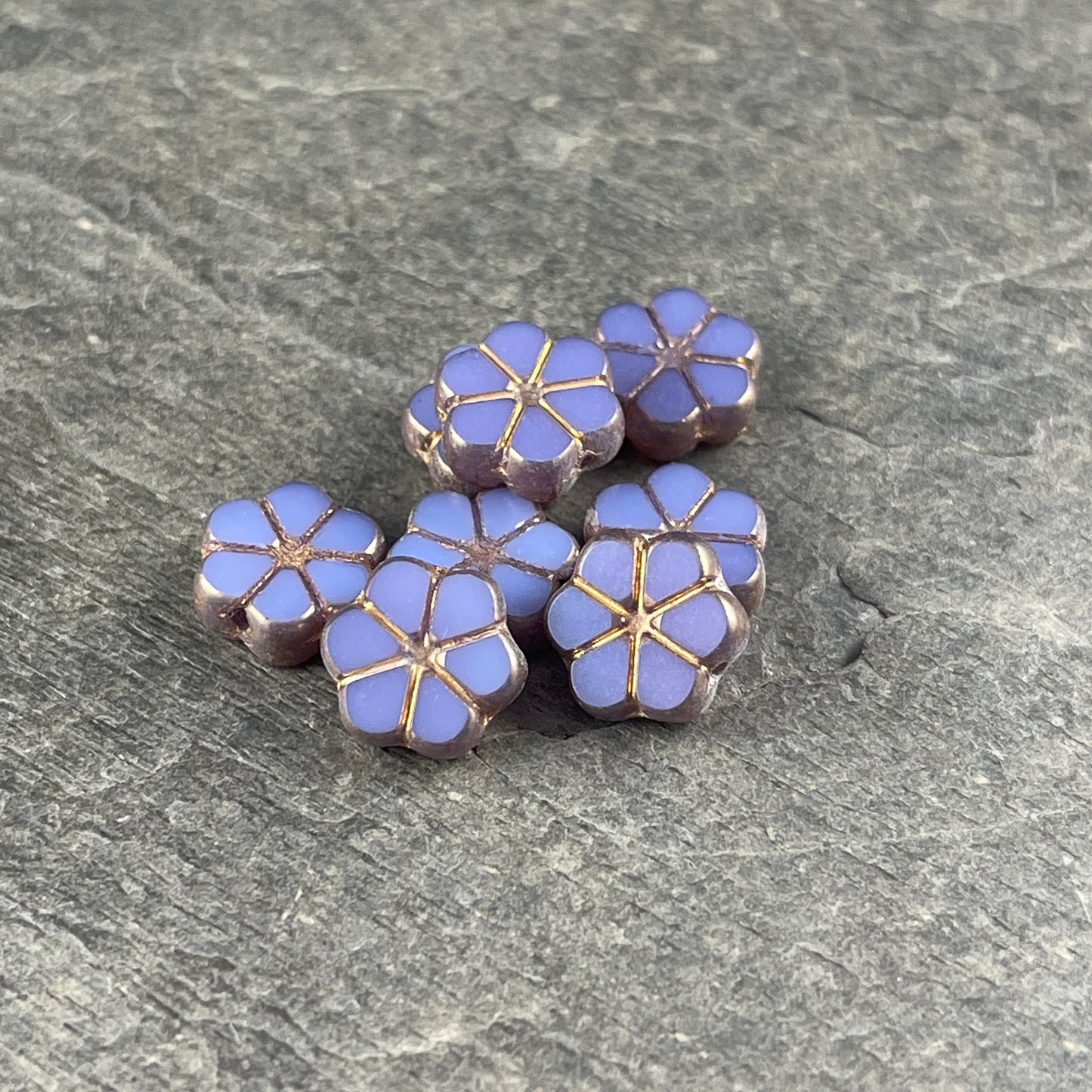 Czech Glass Beads - Forget-Me-Not Table Cut Flower, Purple and Gold (TCFMN-3) * Qty. 10
