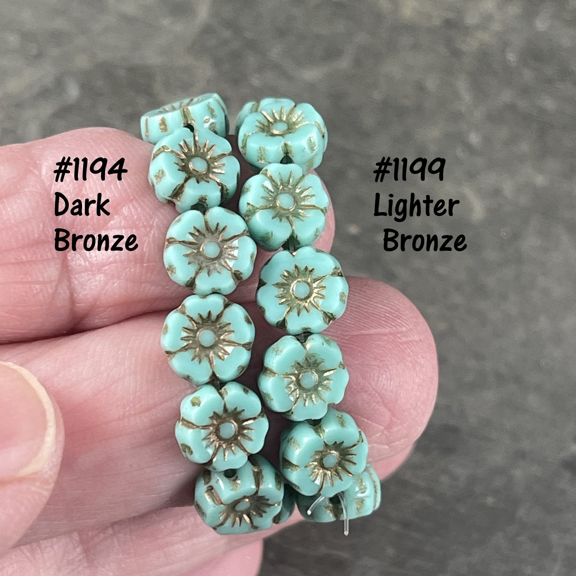 Tiny 7mm Flower Beads, Turquoise Blue Hibiscus Flowers, Light Blue Czech Glass Beads with Picasso Finish (FL7/RJ-1199) * Qty. 12