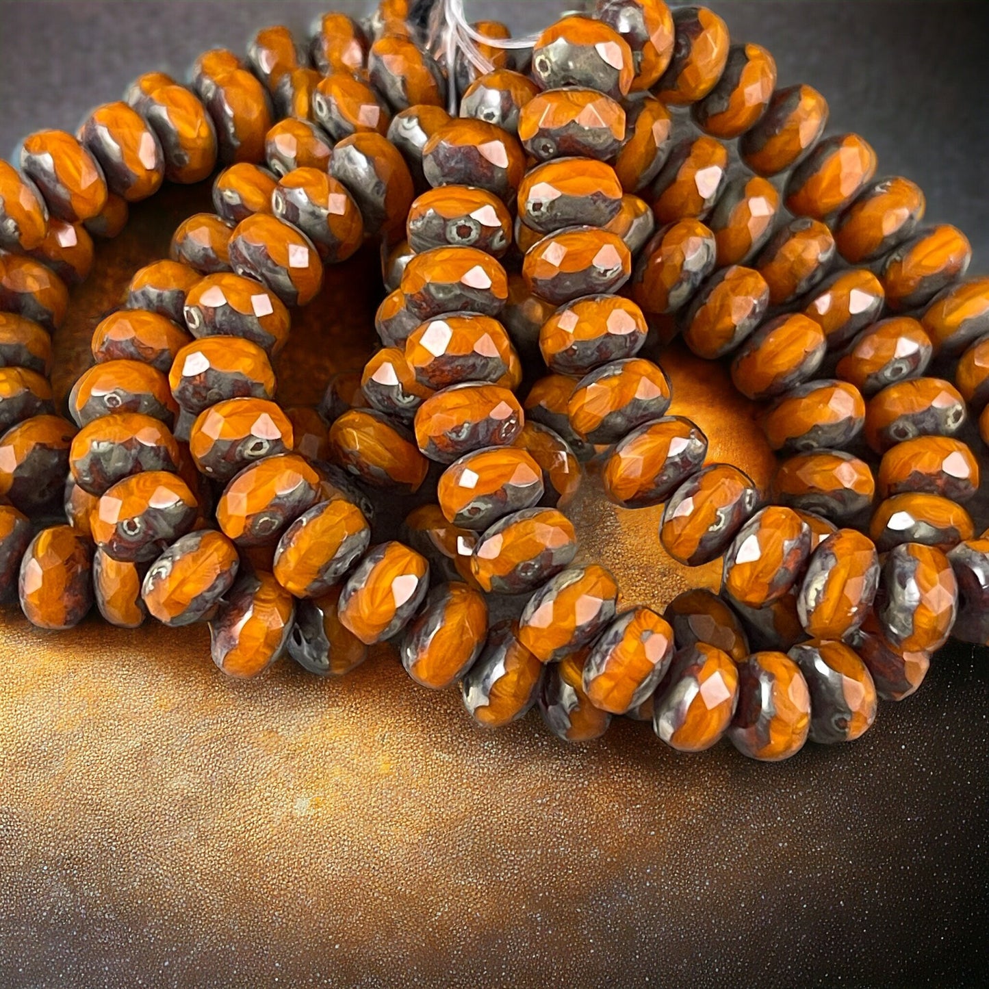 Orange Picasso Rondelle Czech Beads 7x5mm Rondelle Czech Glass Beads - Orange Opaline Glass Beads (R7/RJ-2761) * Qty. 25