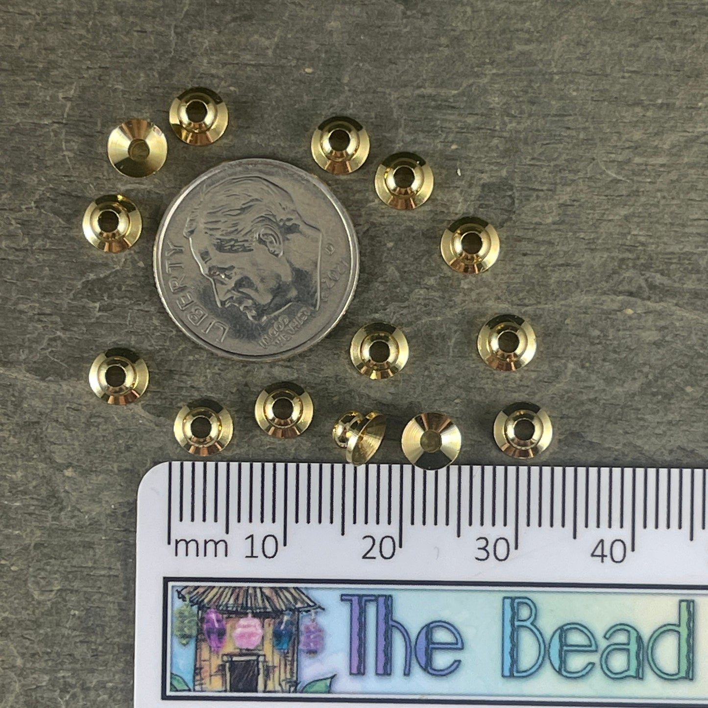 18k Gold Plated Brass Bead Caps, 5mm Knob Shape Caps, Nickel Free Gold Bead Caps (P112-36-NR) * Qty. 20