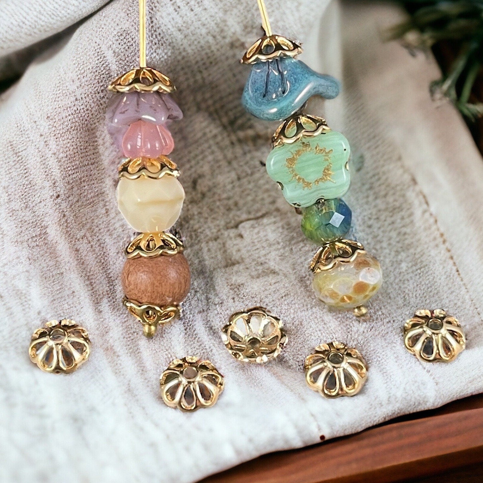 18k Gold Plated Brass Bead Caps, 8-Petal Shape, Nickel Free 8mm Gold Bead Caps (F727-74G-NF) * Qty. 20