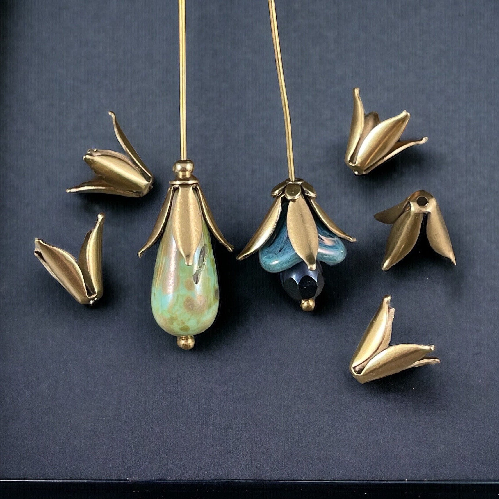 Oxidized Brass 10mm Curled Tulip Petal Bead Caps, Expandable (VJS/R33b) * Qty. 12