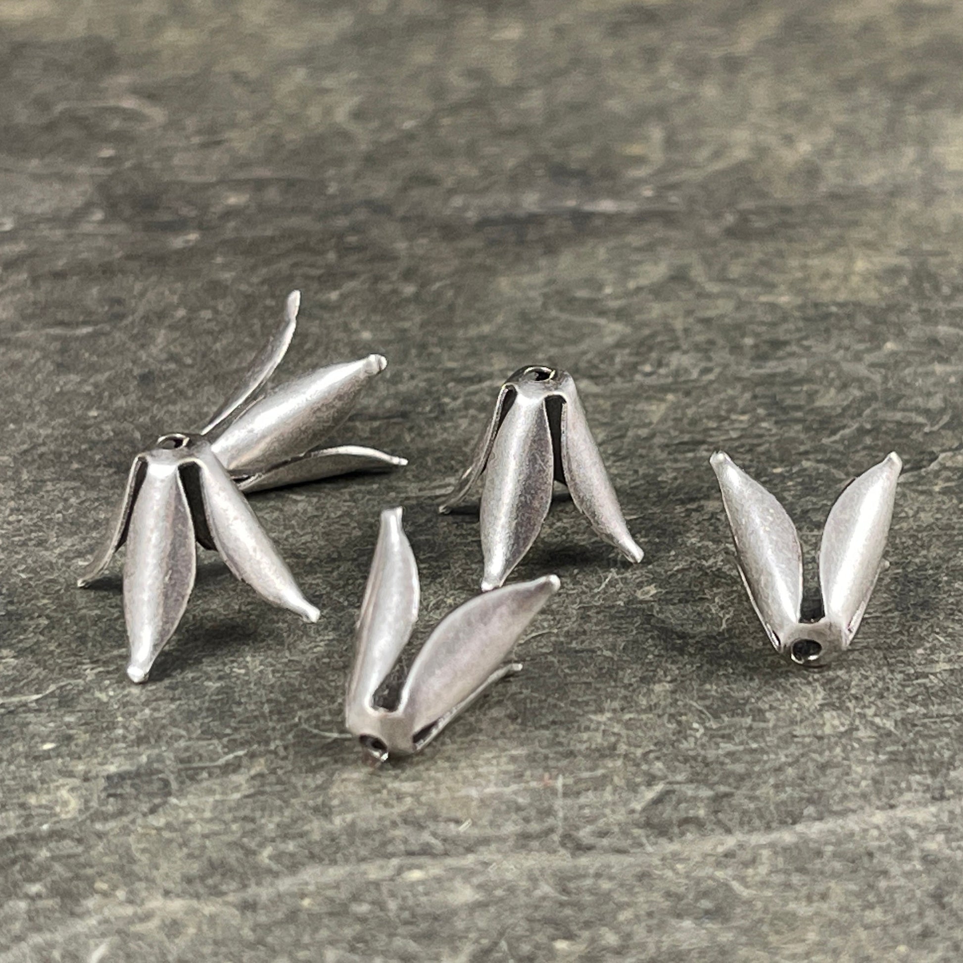 Oxidized Silver Plated, Curled Tulip, Petal Bead Caps, 10mm Expandable (VJS/A68) * Qty. 10