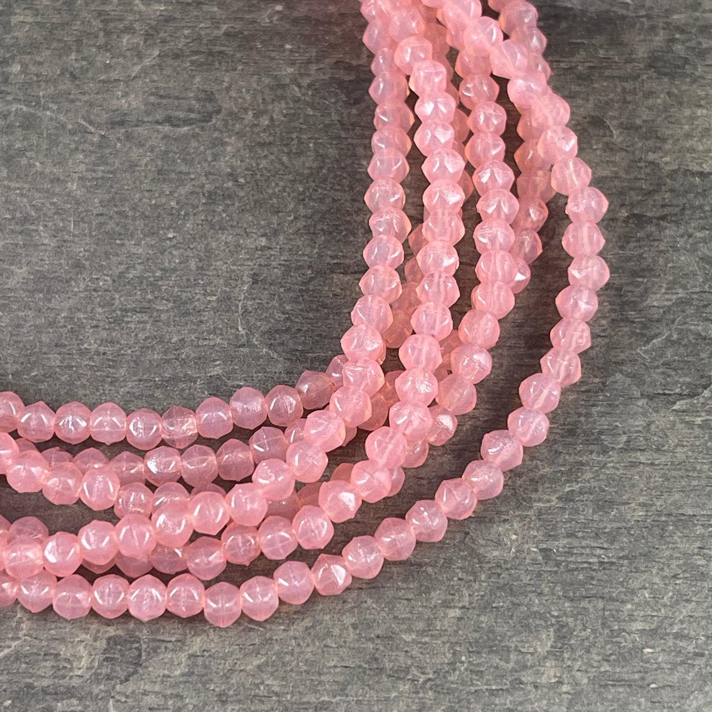 Czech Glass Beads - 3mm Pink Glass Beads, Light Pink Faceted 3mm English Cut, Milky Pink Czech Beads (EC3/SM-71010) * Qty. 50