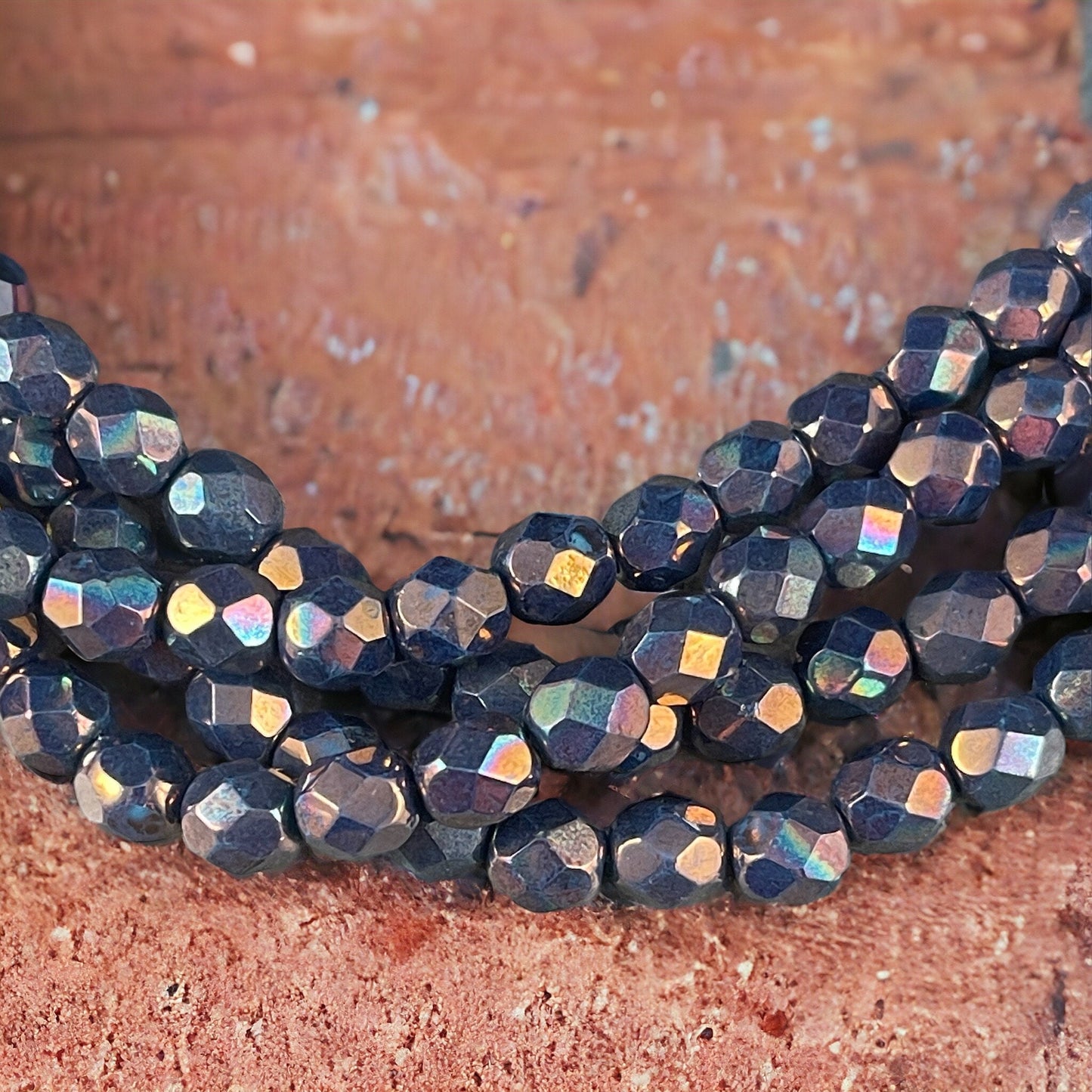 Czech Glass - 6mm Bluish Purple Iridescent Faceted Round Beads (FP6/SM-15865) * Qty. 25