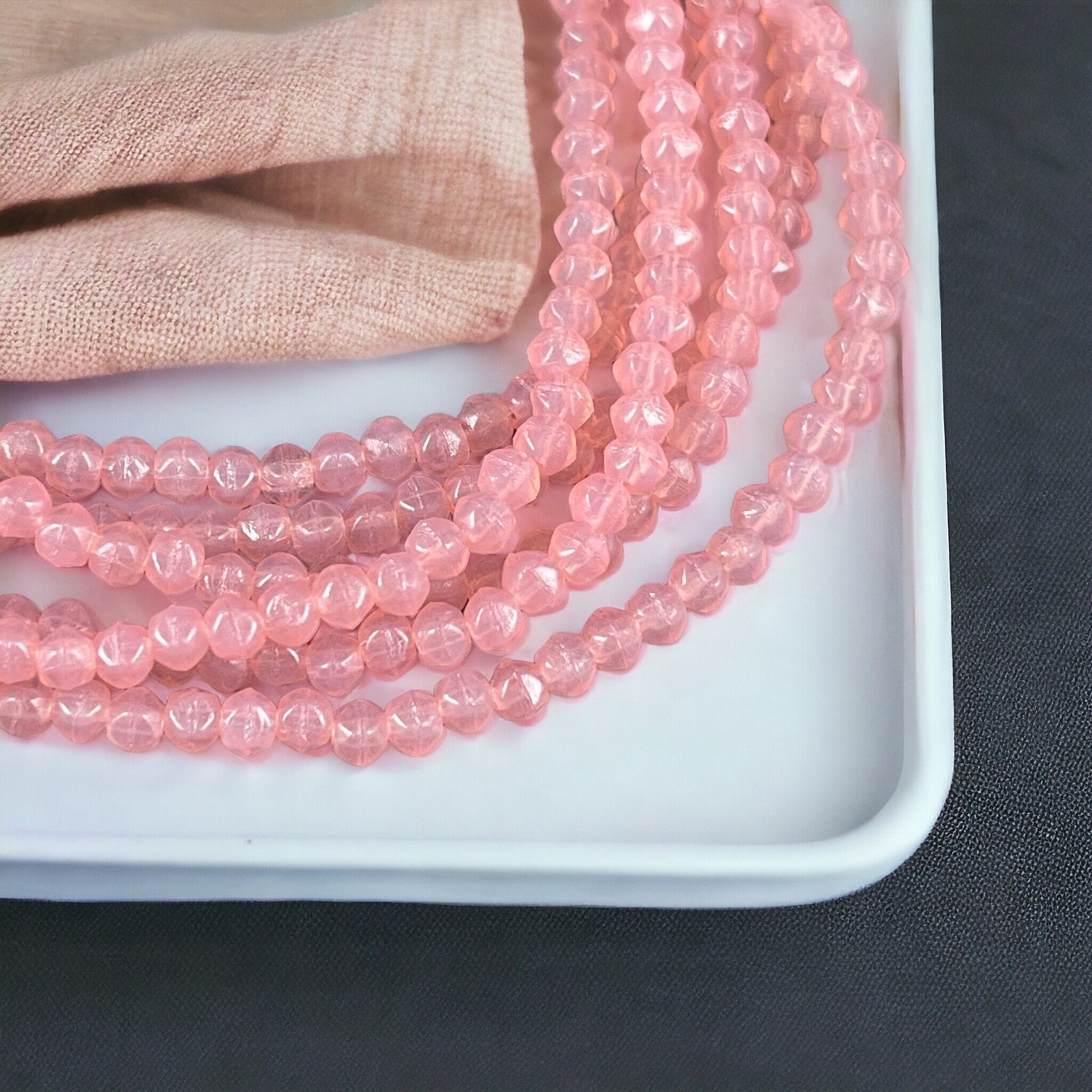 Czech Glass Beads - 3mm Pink Glass Beads, Light Pink Faceted 3mm English Cut, Milky Pink Czech Beads (EC3/SM-71010) * Qty. 50