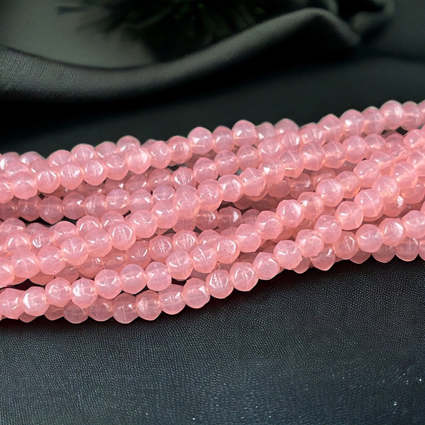 Czech Glass Beads - 3mm Pink Glass Beads, Light Pink Faceted 3mm English Cut, Milky Pink Czech Beads (EC3/SM-71010) * Qty. 50