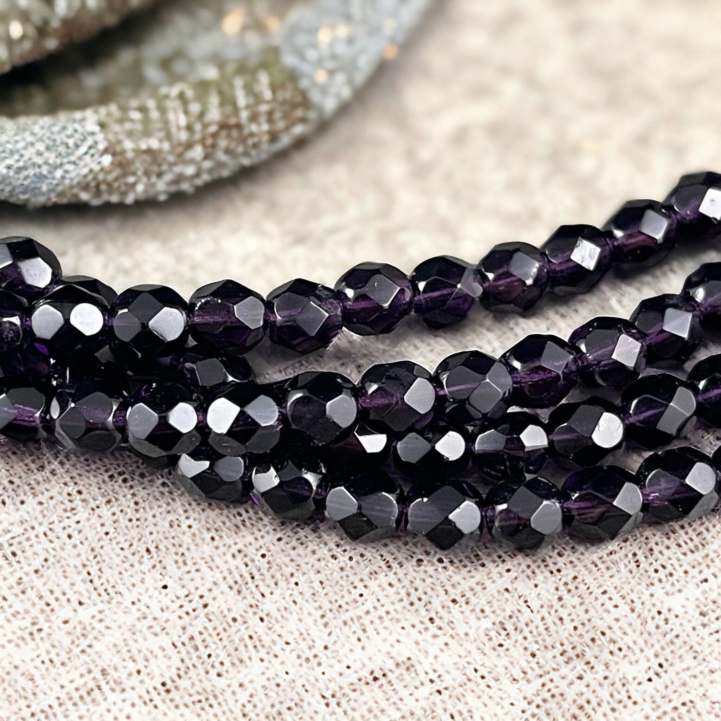 Dark Purple Czech Glass Beads, 6mm Fire Polished Faceted Round Bead - Tanzanite Purple Beads (FP6/SM-2051) * Qty 25