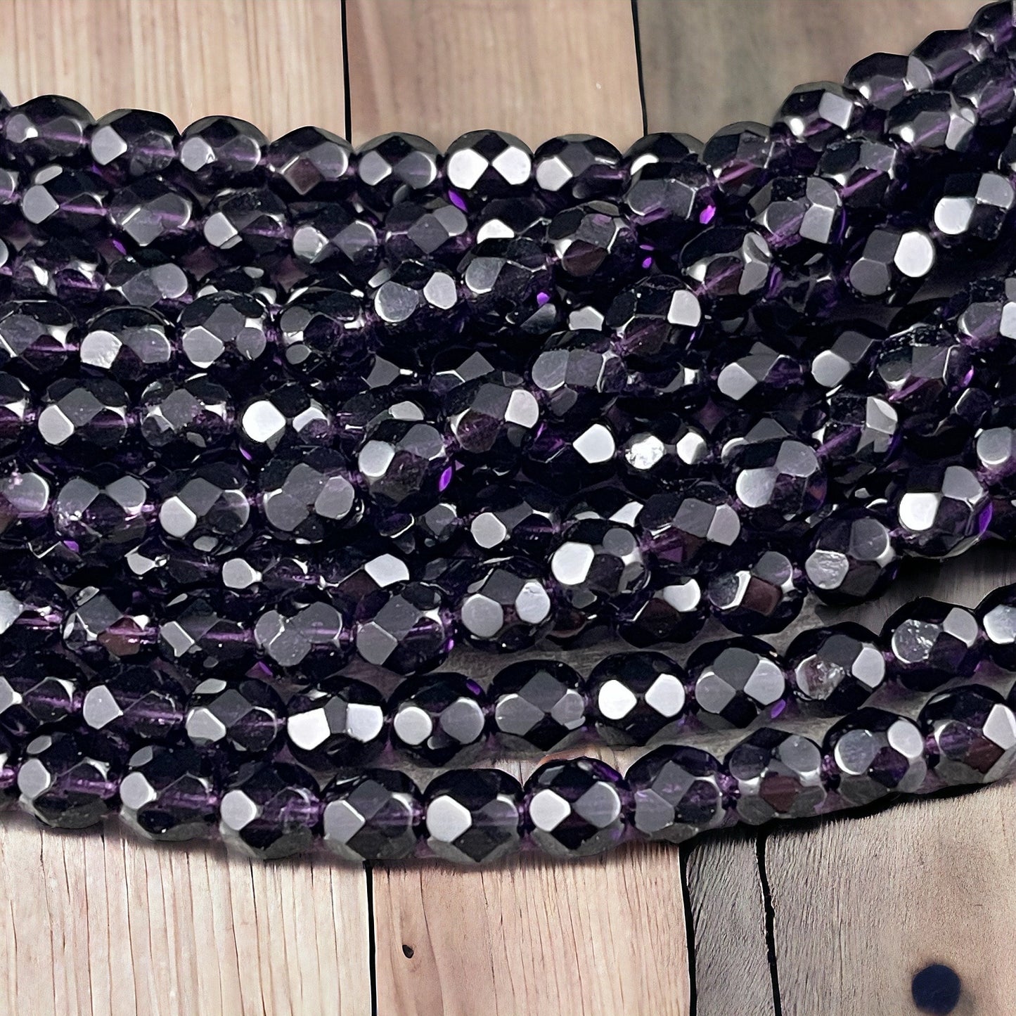 Dark Purple Czech Glass Beads, 6mm Fire Polished Faceted Round Bead - Tanzanite Purple Beads (FP6/SM-2051) * Qty 25