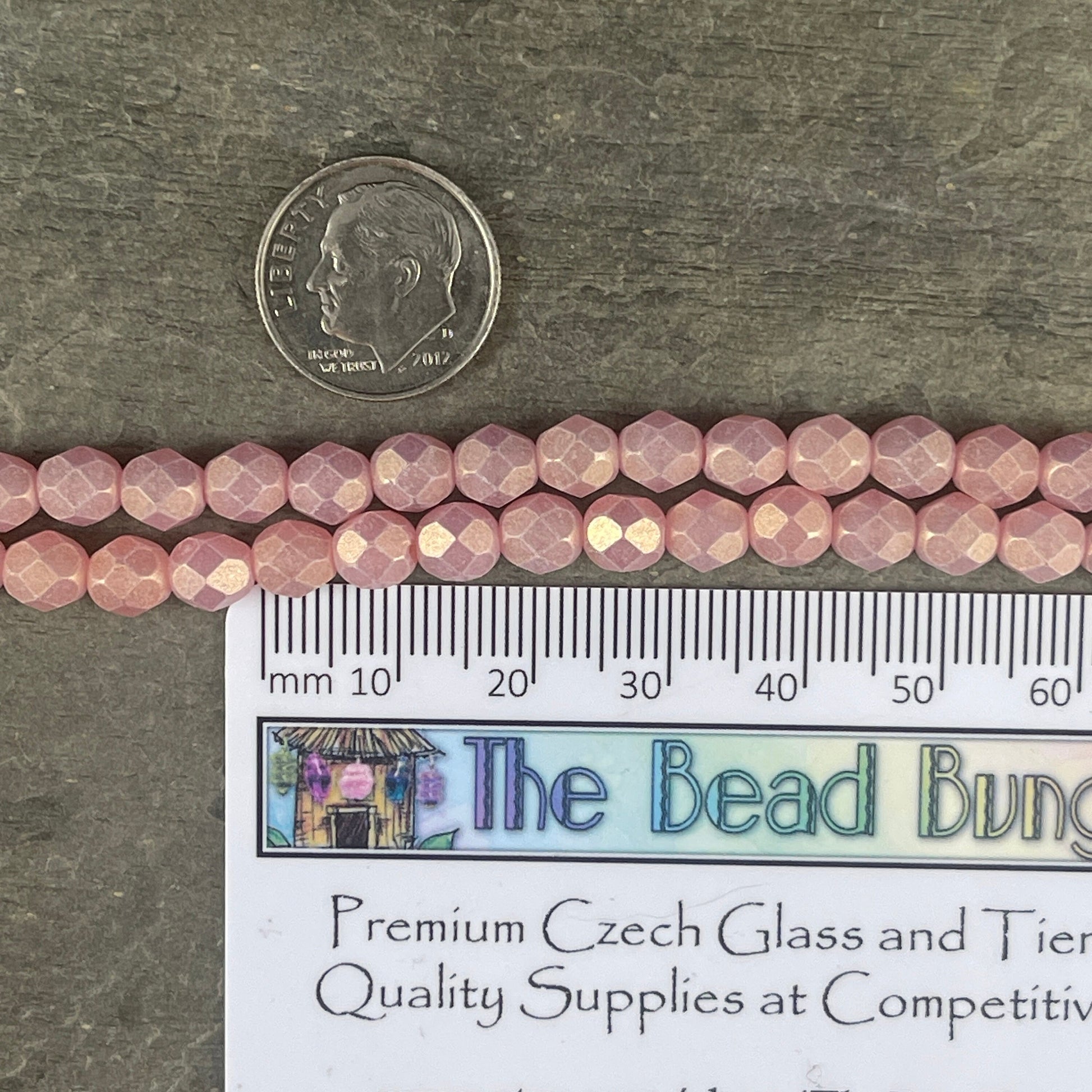 Czech Beads, 6mm Czech Glass Fire Polished Beads, 6mm Faceted Round Beads - Powered Pink with Golden Luster (FP6/SM-MSG71010) * Qty 25