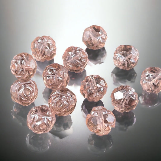 Light Pink Faceted Rose, 8mm Transparent Peachy Pink Rosebud Bead ~ Rosaline Luster Czech Glass Flower (RB/SM-L7010) *