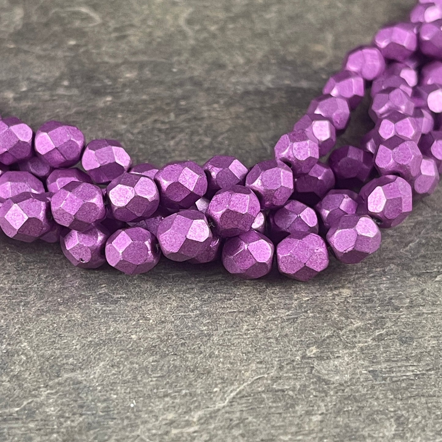 Lilac Czech Glass Beads, 6mm Purple Faceted Round Beads - Saturated Lilac Matte Finish Fire Polished Bead (FP6/SM-05A10) * Qty 25