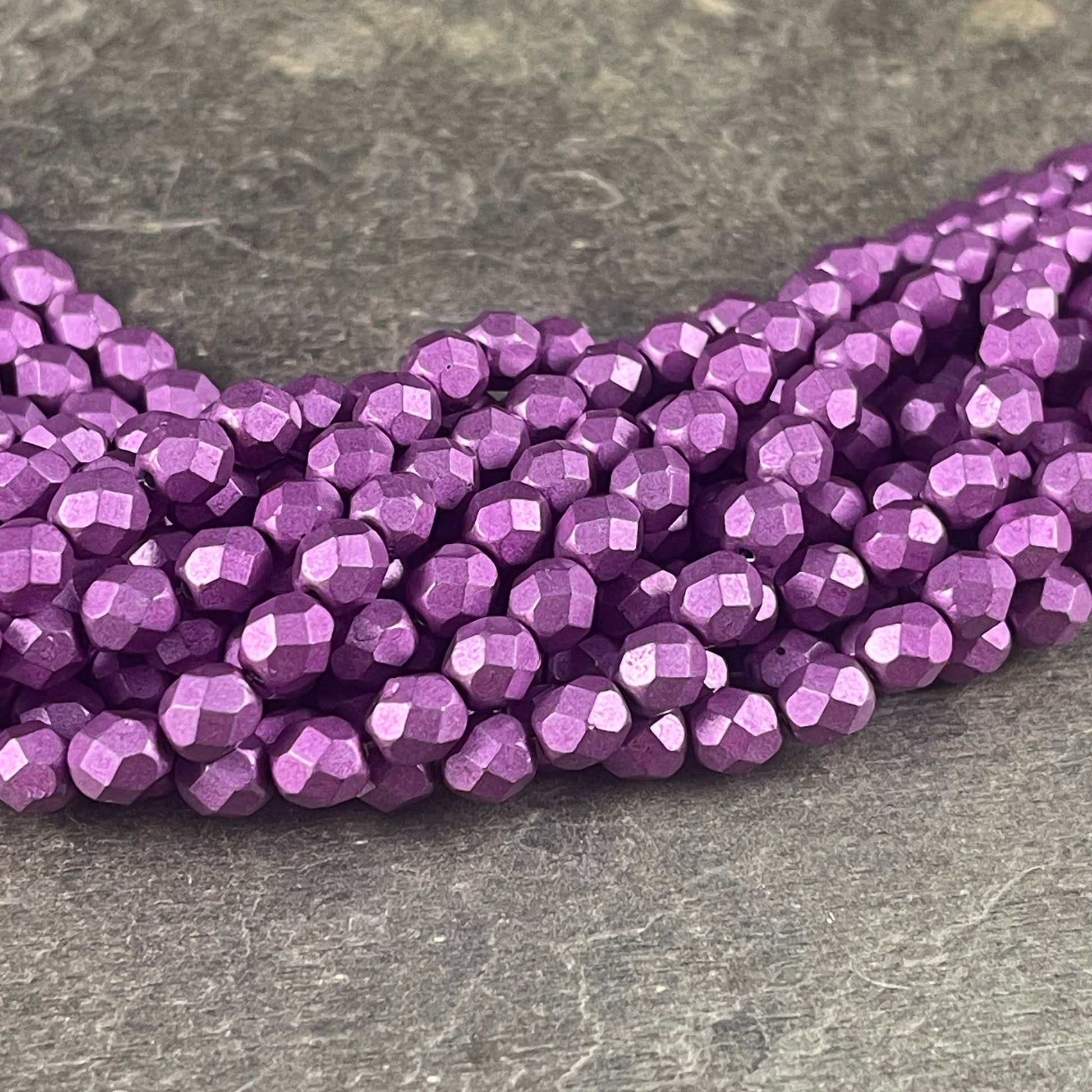 Lilac Czech Glass Beads, 6mm Purple Faceted Round Beads - Saturated Lilac Matte Finish Fire Polished Bead (FP6/SM-05A10) * Qty 25