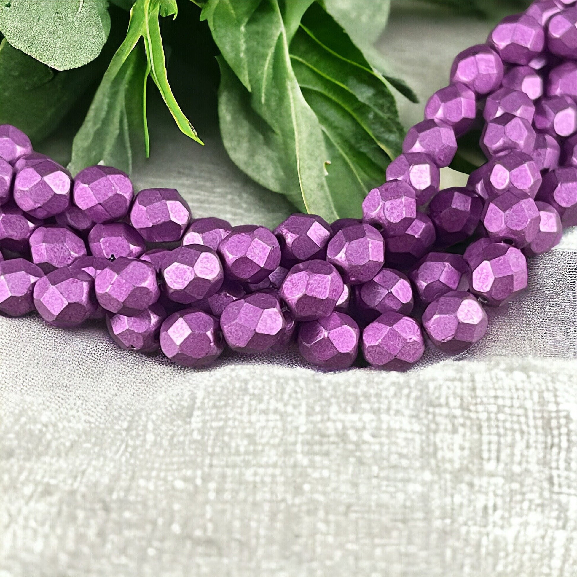 Czech Glass Beads - Lilac 6mm Purple Faceted Round Beads - Saturated Lilac Matte Finish Fire Polished Bead (FP6/SM-05A10) * Qty 25