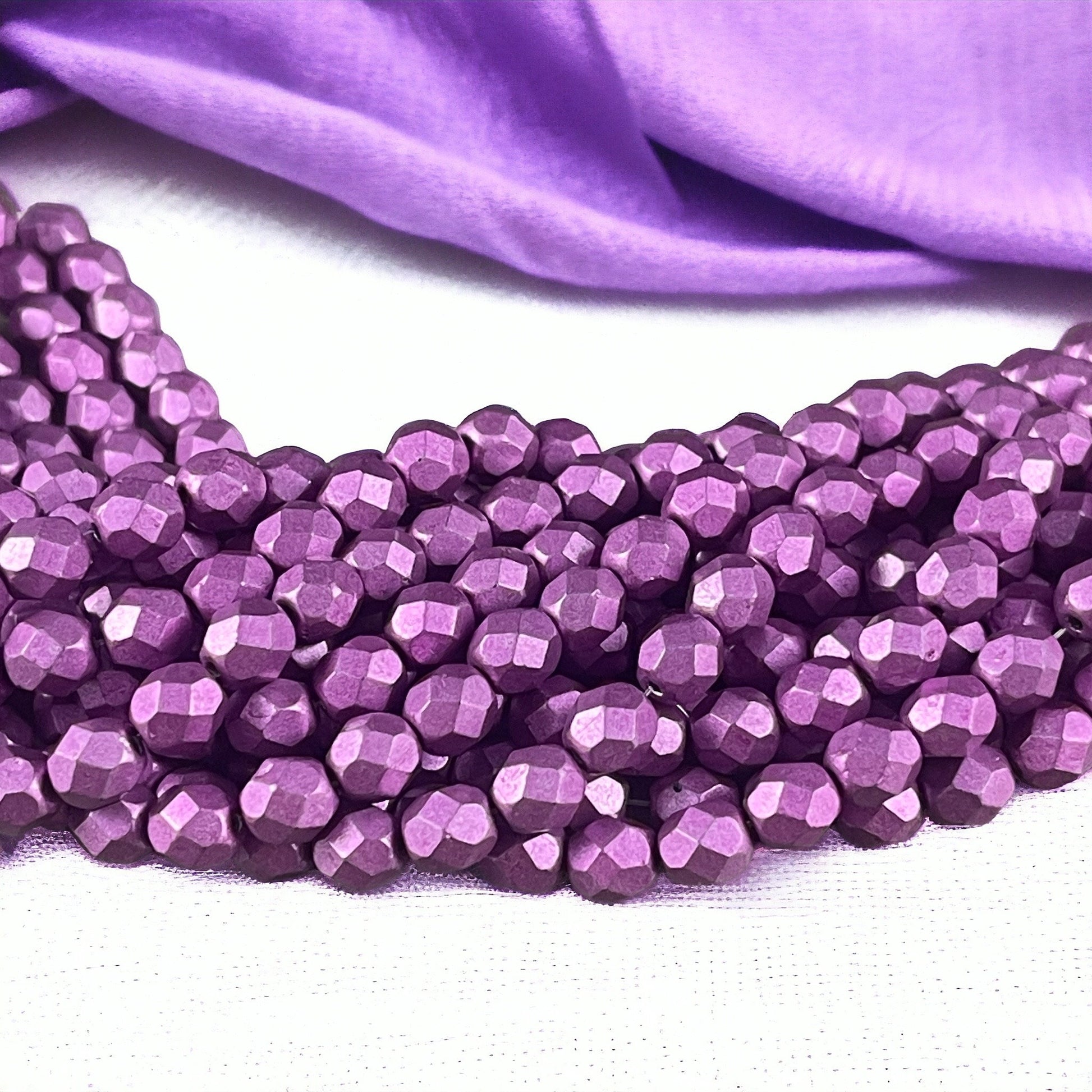 Lilac Czech Glass Beads, 6mm Purple Faceted Round Beads - Saturated Lilac Matte Finish Fire Polished Bead (FP6/SM-05A10) * Qty 25