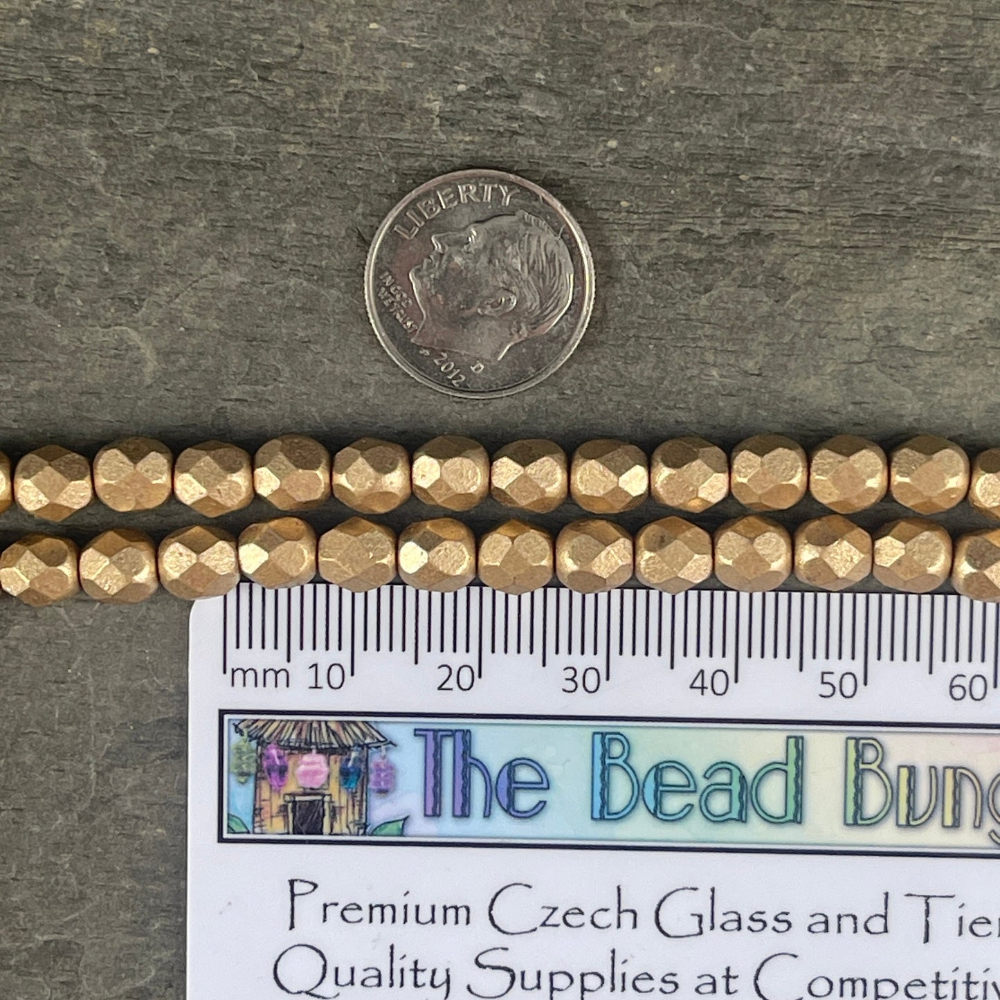 Czech Glass - 6mm Gold Faceted Round Matte Gold Metallic Beads (FP6/SM-K0171) * Qty. 25