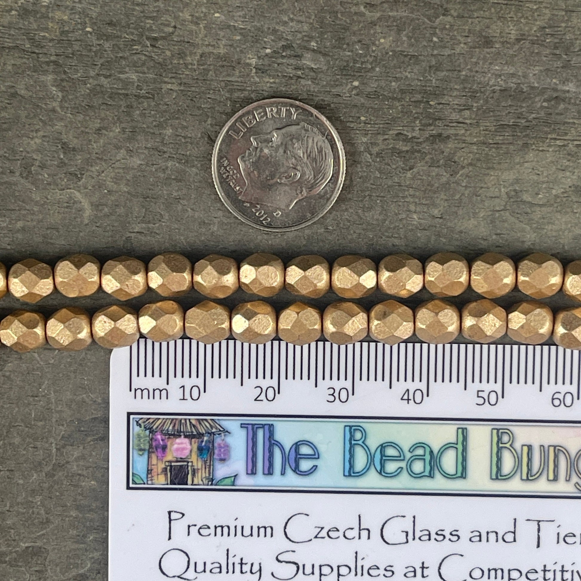 Czech Glass - 6mm Gold Faceted Round Matte Gold Metallic Beads (FP6/SM-K0171) * Qty. 25