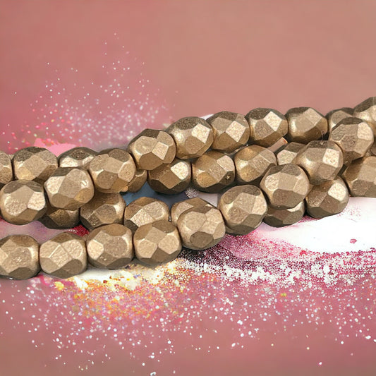 Czech Glass - 6mm Gold Faceted Round Matte Gold Metallic Beads (FP6/SM-K0171) * Qty. 25