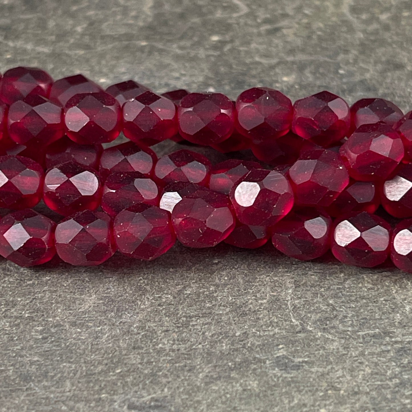 Matte Ruby Red Czech Glass Beads - 6mm Faceted Round Beads -Versatile Dark Red Glass Beads (FP6/SM-M9010) * Qty 25