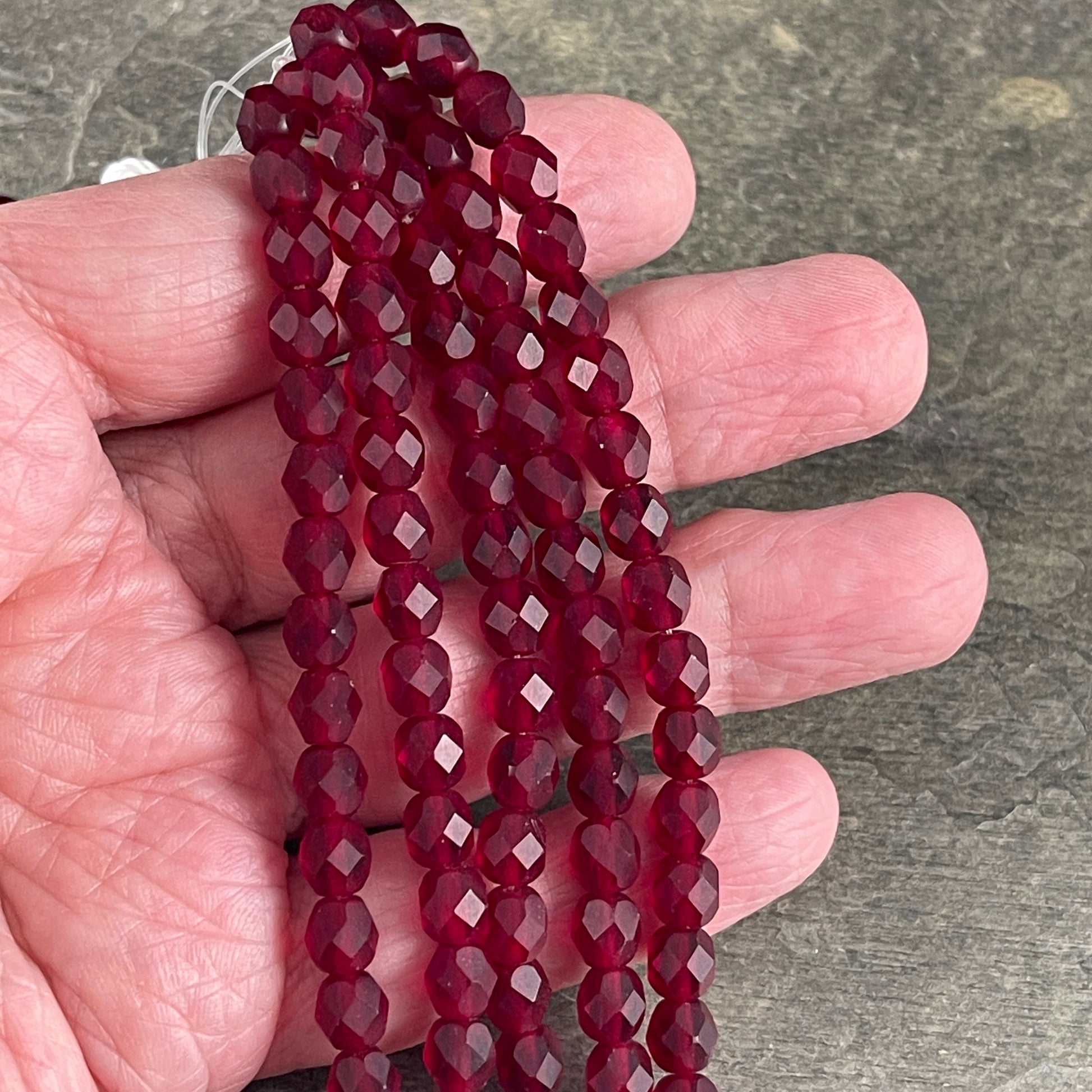 Matte Ruby Red Czech Glass Beads - 6mm Faceted Round Beads -Versatile Dark Red Glass Beads (FP6/SM-M9010) * Qty 25