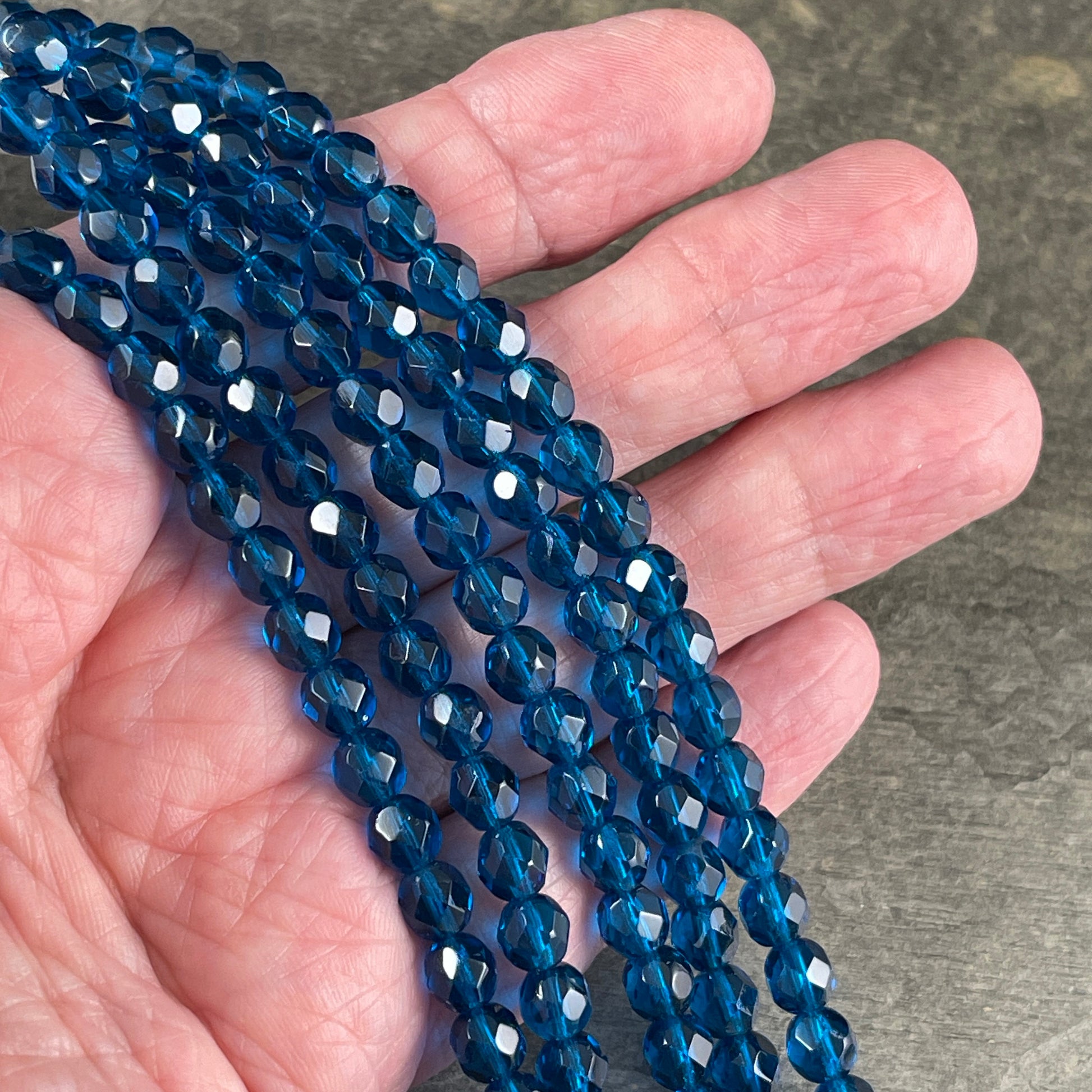 6mm Capri Blue Faceted Beads - Czech Glass Beads - Transparent Capri Blue Round Beads (FP6/SM-6008) * Qty 25