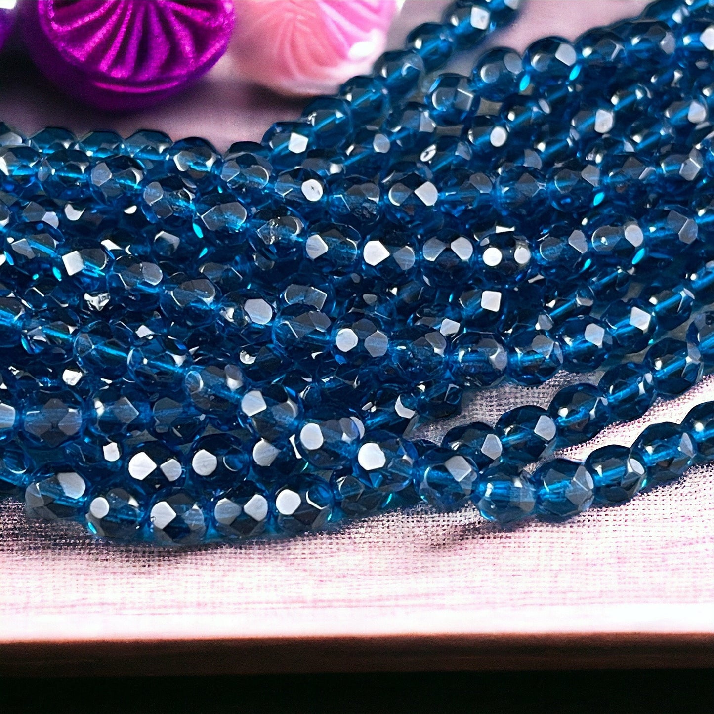 6mm Capri Blue Faceted Beads - Czech Glass Beads - Transparent Capri Blue Round Beads (FP6/SM-6008) * Qty 25